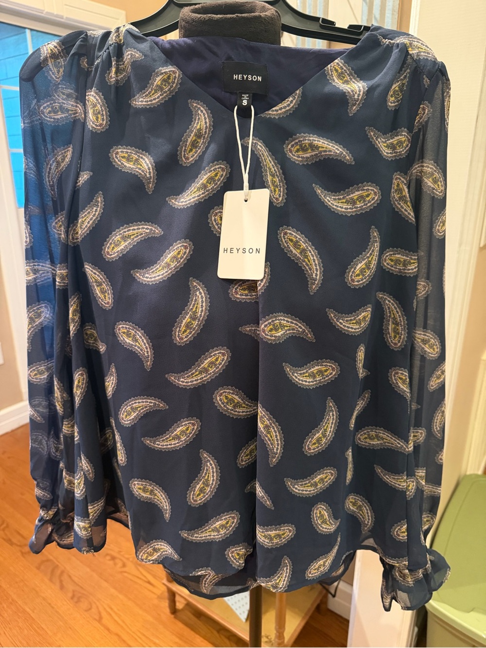 Heyson Navy Paisley-Print Button Down Blouse